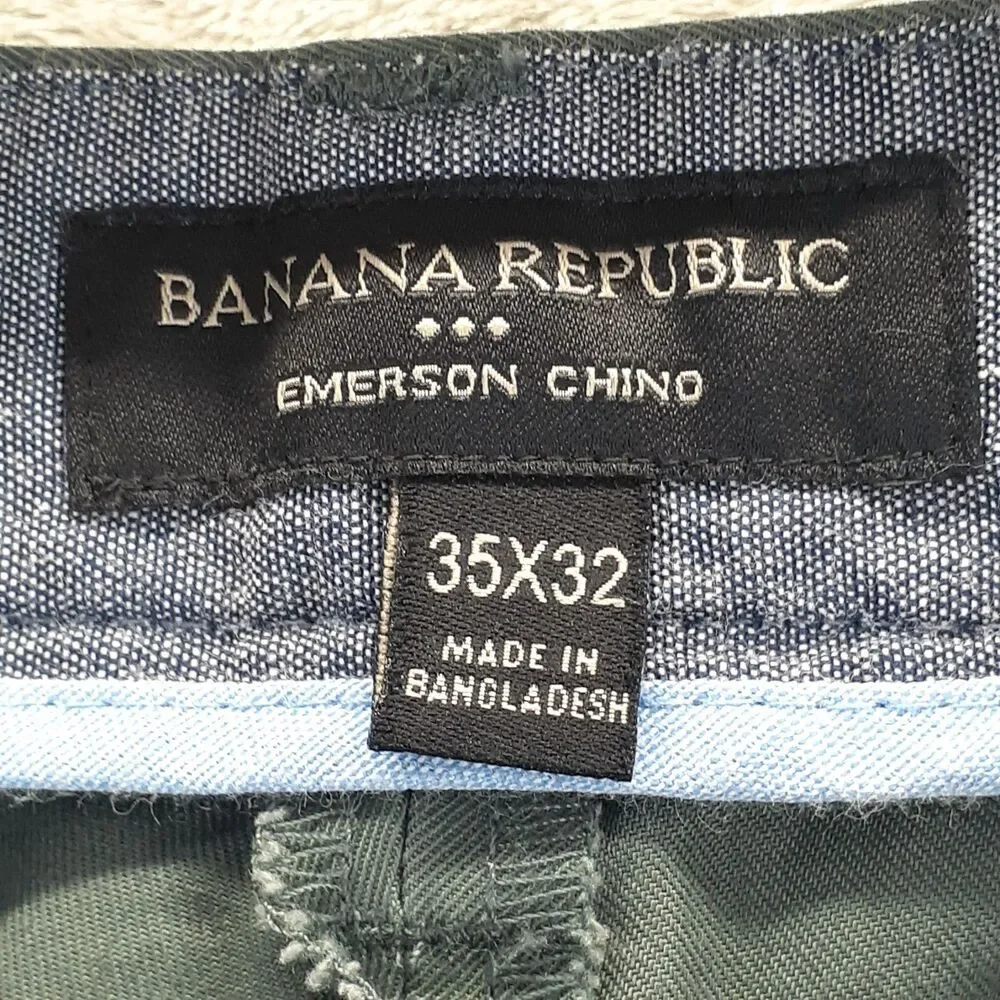 Banana Republic Emerson Men Sz 35x32 Vintage Green Chino Pants Flat Front Cotton